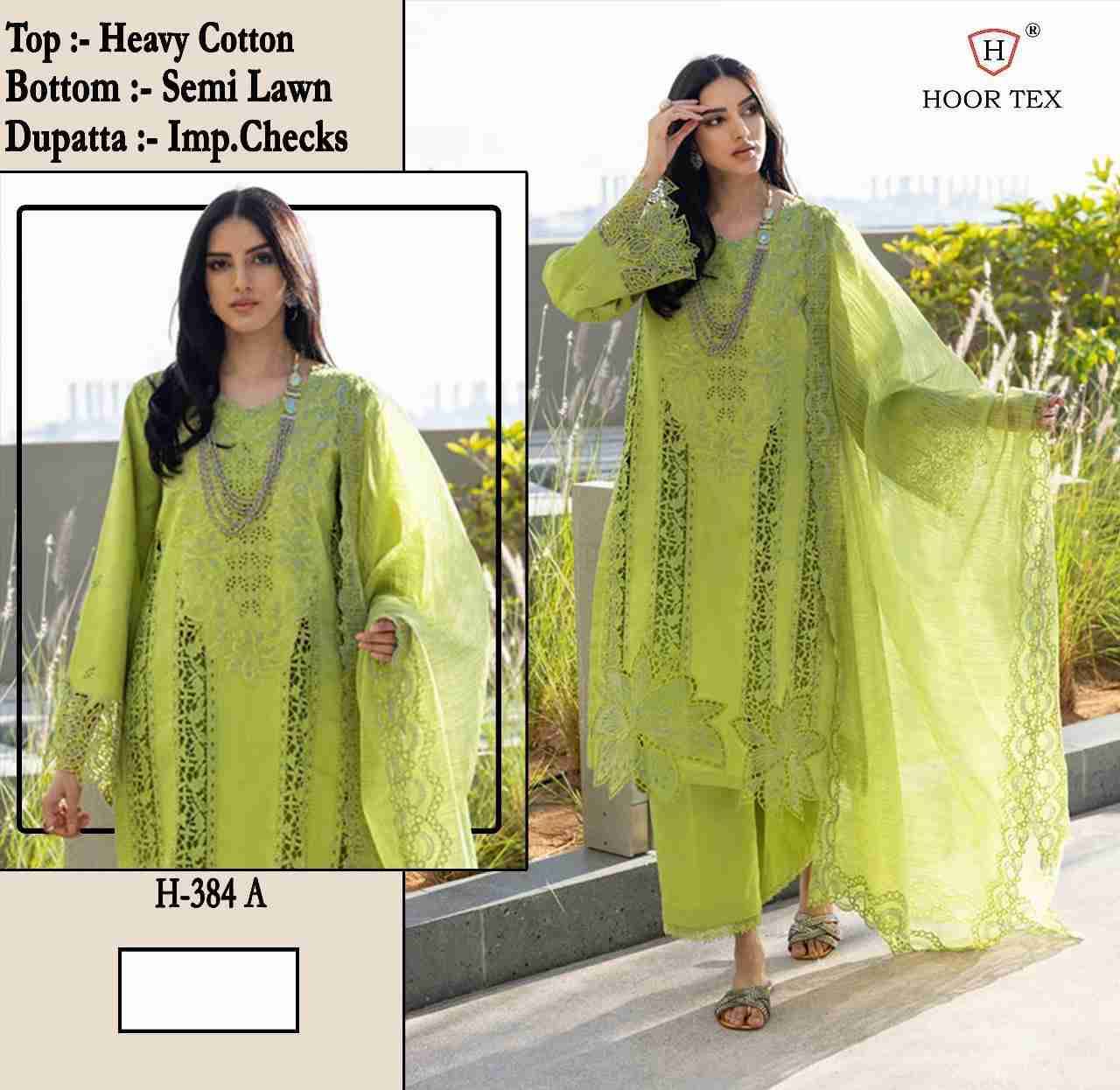 Hoor Tex Hit Design H-384 Colours By Hoor Tex H-384-A To H-384-B Series Designer Festive Pakistani Suits Collection Beautiful Stylish Fancy Colorful Party Wear & Occasional Wear Cotton With Embroidered Dresses At Wholesale Price