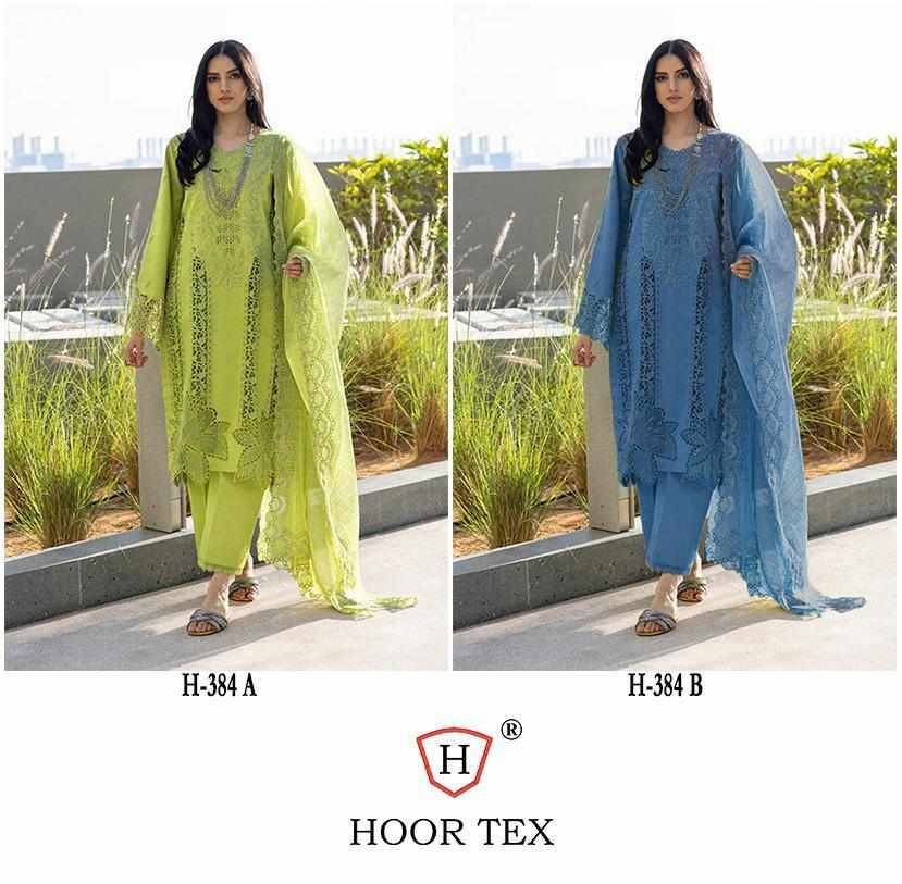 Hoor Tex Hit Design H-384 Colours By Hoor Tex H-384-A To H-384-B Series Designer Festive Pakistani Suits Collection Beautiful Stylish Fancy Colorful Party Wear & Occasional Wear Cotton With Embroidered Dresses At Wholesale Price