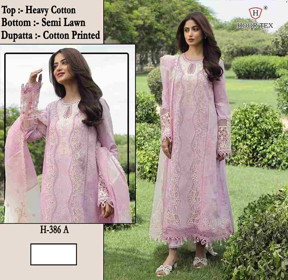 Hoor Tex Hit Design H-386 Colours By Hoor Tex H-386-A To H-386-D Series Designer Festive Pakistani Suits Collection Beautiful Stylish Fancy Colorful Party Wear & Occasional Wear Heavy Cotton With Embroidered Dresses At Wholesale Price