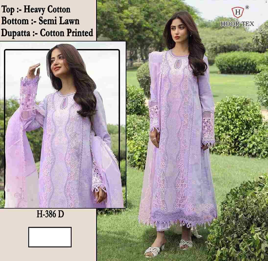 Hoor Tex Hit Design H-386 Colours By Hoor Tex H-386-A To H-386-D Series Designer Festive Pakistani Suits Collection Beautiful Stylish Fancy Colorful Party Wear & Occasional Wear Heavy Cotton With Embroidered Dresses At Wholesale Price
