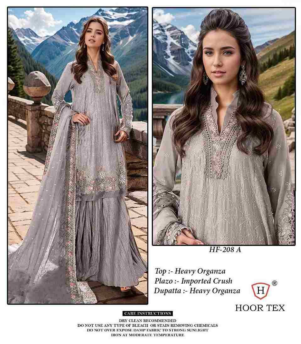 Hoor Tex Hit Design HF-208 Colours By Hoor Tex HF-208-A To HF-208-C Series Designer Festive Pakistani Suits Collection Beautiful Stylish Fancy Colorful Party Wear & Occasional Wear Heavy Organza Dresses At Wholesale Price
