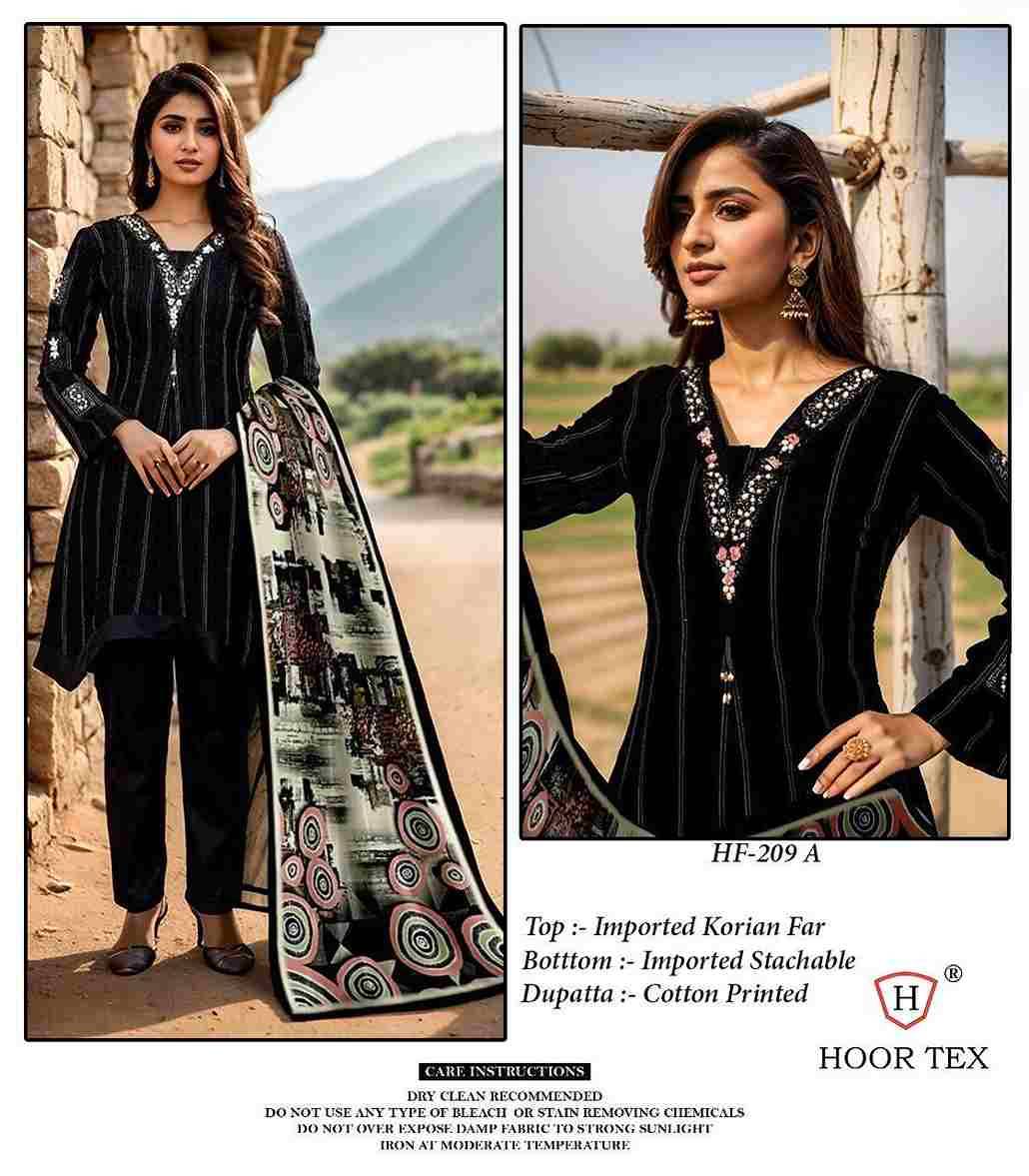 Hoor Tex Hit Design HF-209 Colours By Hoor Tex HF-209-A To HF-209-E Series Designer Festive Pakistani Suits Collection Beautiful Stylish Fancy Colorful Party Wear & Occasional Wear Heavy Imported Dresses At Wholesale Price
