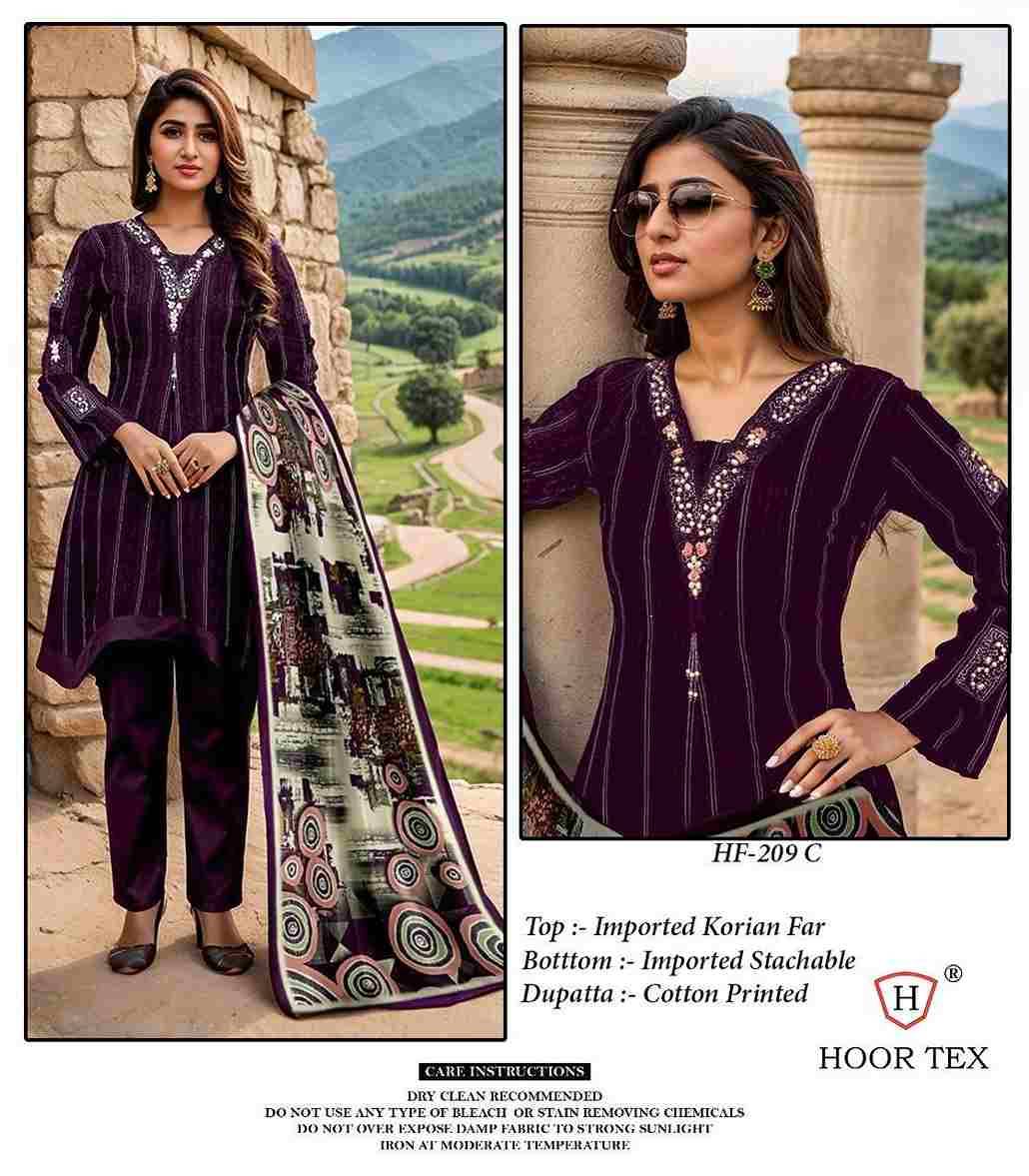 Hoor Tex Hit Design HF-209 Colours By Hoor Tex HF-209-A To HF-209-E Series Designer Festive Pakistani Suits Collection Beautiful Stylish Fancy Colorful Party Wear & Occasional Wear Heavy Imported Dresses At Wholesale Price