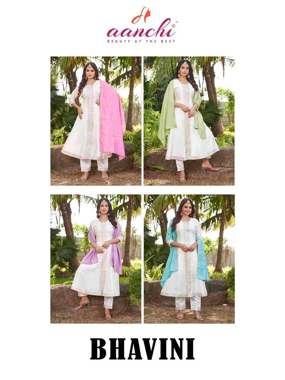 Bhavini By Aanchi 01 To 04 Series Beautiful Suits Colorful Stylish Fancy Casual Wear & Ethnic Wear Roman Silk Dresses At Wholesale Price