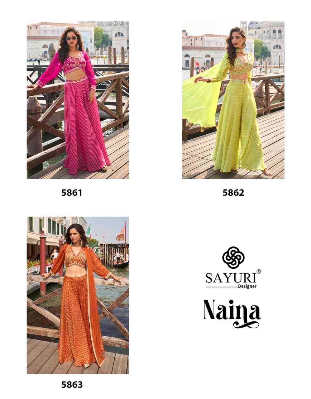 Naina By Sayuri 5861 To 5863 Series Designer Beautiful Festive Collection Occasional Wear & Party Wear Pure Viscose Silk Crop Top With Bottom And Jacket At Wholesale Price