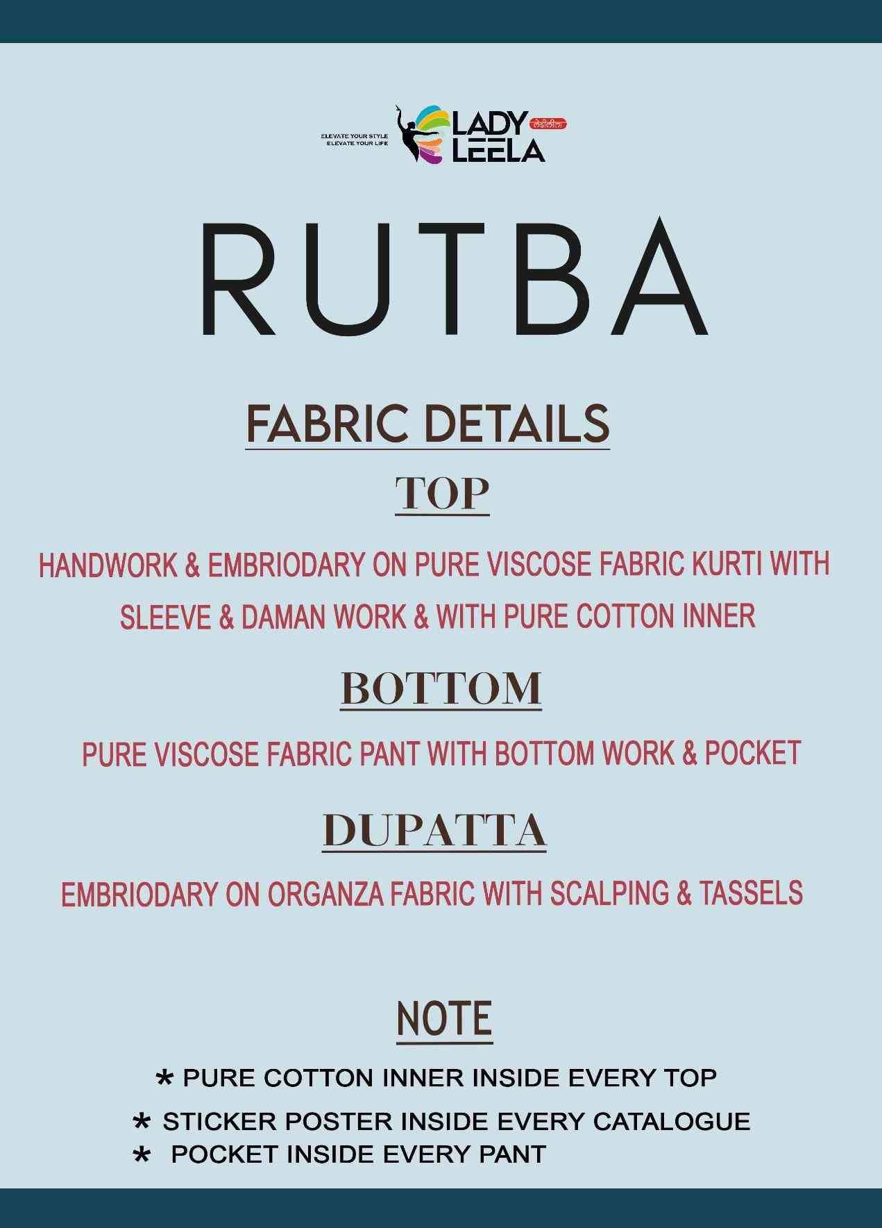 Rutba By Lady Leela 31111 To 31116 Series Beautiful Festive Suits Colorful Stylish Fancy Casual Wear & Ethnic Wear Pure Viscose With Work Dresses At Wholesale Price