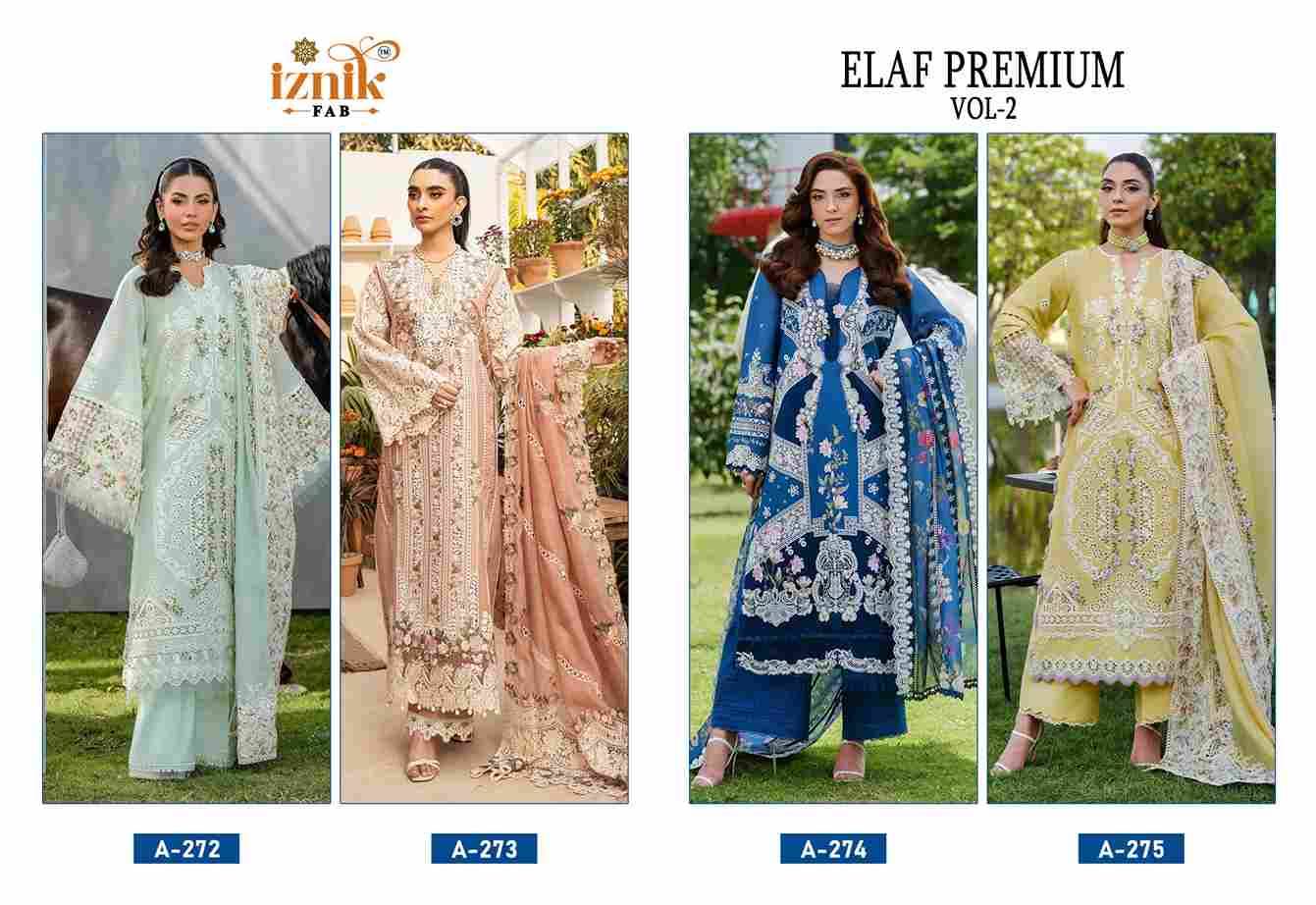 Elaf Premium Vol-2 By Iznik Fab 272 To 275 Series Designer Pakistani Suits Beautiful Stylish Fancy Colorful Party Wear & Occasional Wear Pure Cotton With Embroidery Dresses At Wholesale Price