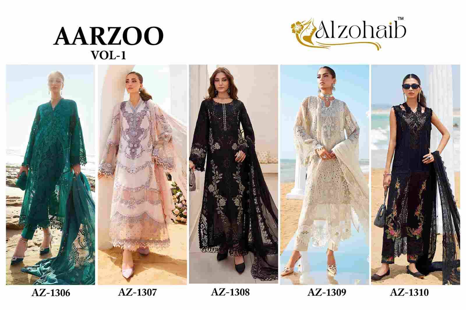 Aarzoo Vol-1 By Alzohaib 1306 To 1310 Series Beautiful Pakistani Suits Stylish Fancy Colorful Party Wear & Occasional Wear Cambric Cotton Print Dresses At Wholesale Price