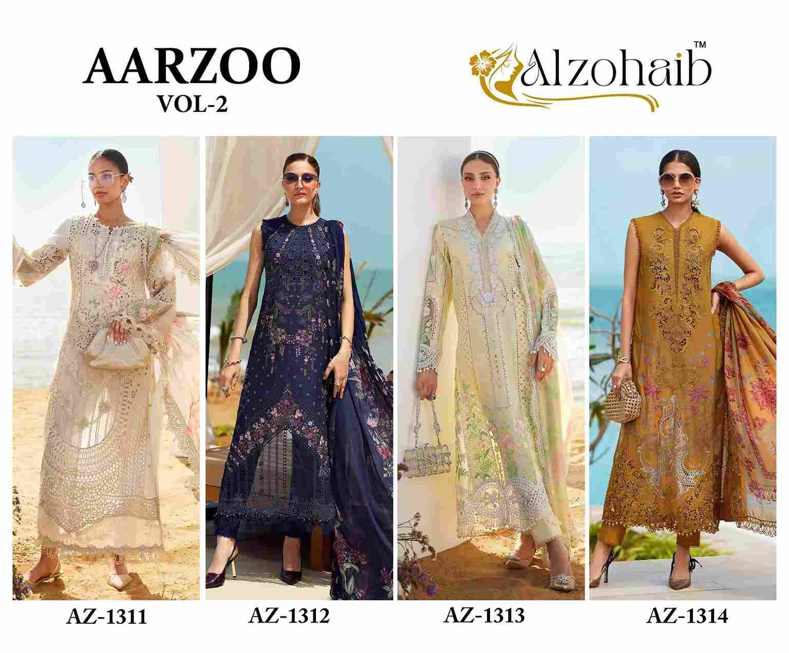 Aarzoo Vol-2 By Alzohaib 1311 To 1314 Series Beautiful Pakistani Suits Stylish Fancy Colorful Party Wear & Occasional Wear Cambric Cotton Print Dresses At Wholesale Price