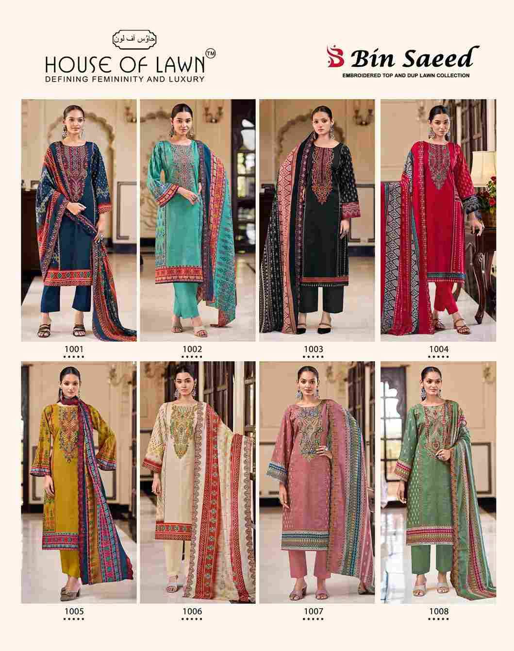 Bin Saeed By House Of Lawn 1001 To 1008 Series Beautiful Festive Suits Stylish Fancy Colorful Casual Wear & Ethnic Wear Pure Cotton Print Dresses At Wholesale Price