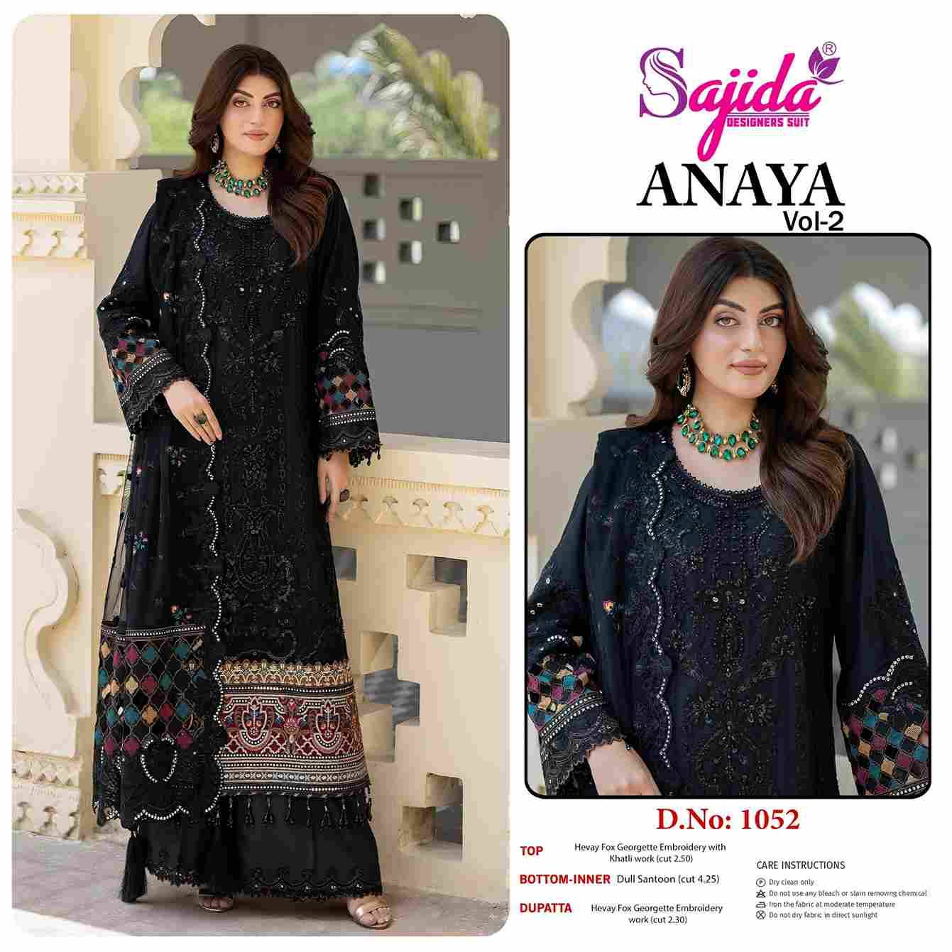 Anaya Vol-2 By Sajida Designer Suit 1051 To 1053 Series Designer Pakistani Suits Beautiful Fancy Stylish Colorful Party Wear & Occasional Wear Faux Georgette With Embroidery Dresses At Wholesale Price