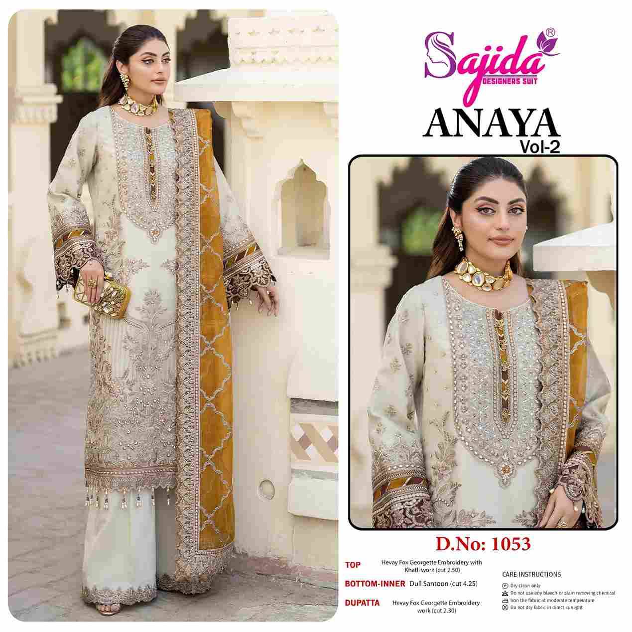 Anaya Vol-2 By Sajida Designer Suit 1051 To 1053 Series Designer Pakistani Suits Beautiful Fancy Stylish Colorful Party Wear & Occasional Wear Faux Georgette With Embroidery Dresses At Wholesale Price