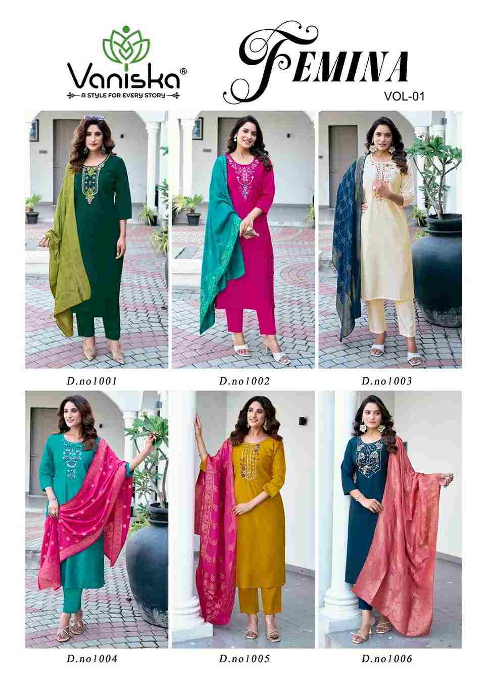 Femina Vol-1 By Vaniska 1001 To 1006 Series Designer Stylish Fancy Colorful Beautiful Party Wear & Ethnic Wear Collection Silk Dresses At Wholesale Price