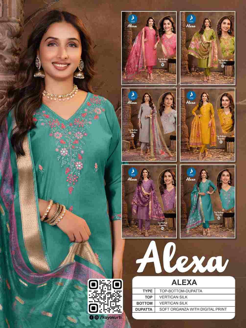 Alexa By Kaya 01 To 06 Series Beautiful Stylish Festive Suits Fancy Colorful Casual Wear & Ethnic Wear & Ready To Wear Vertican Silk Dresses At Wholesale Price