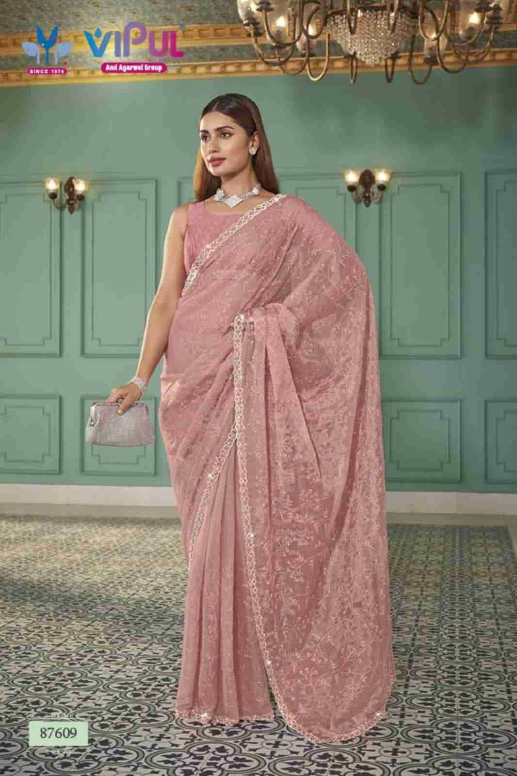 Jashn By Vipul Fashion 87606 To 87611 Series Indian Traditional Wear Collection Beautiful Stylish Fancy Colorful Party Wear & Occasional Wear Chiffon Sarees At Wholesale Price
