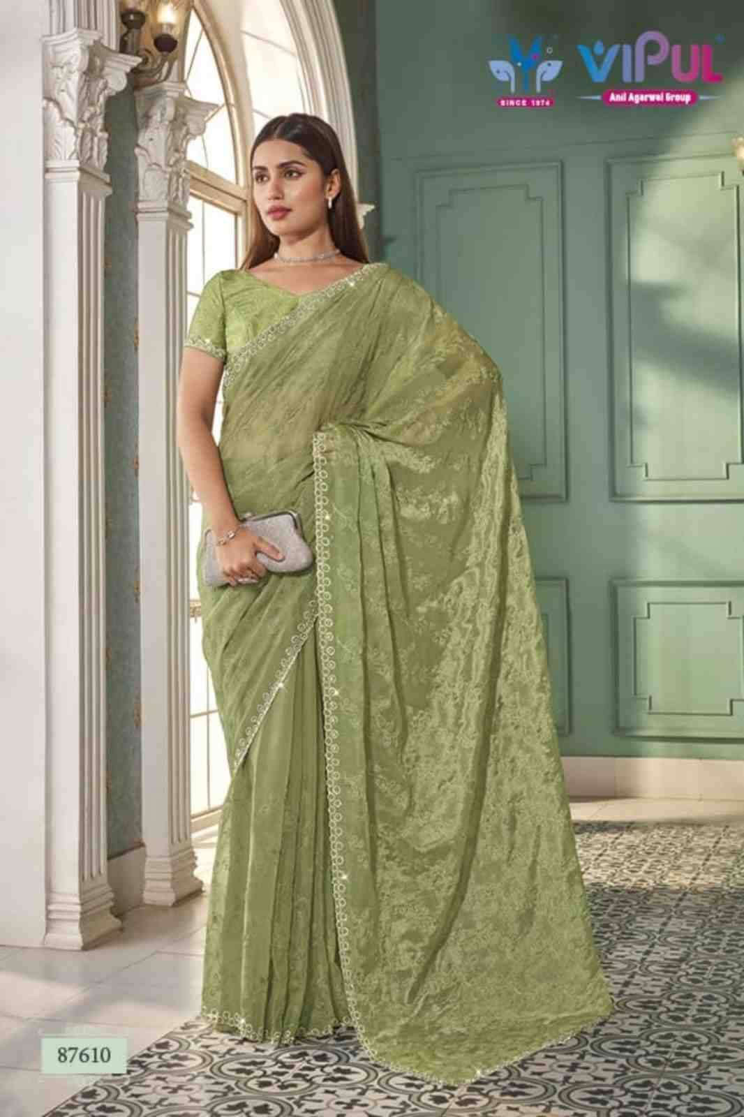 Jashn By Vipul Fashion 87606 To 87611 Series Indian Traditional Wear Collection Beautiful Stylish Fancy Colorful Party Wear & Occasional Wear Chiffon Sarees At Wholesale Price
