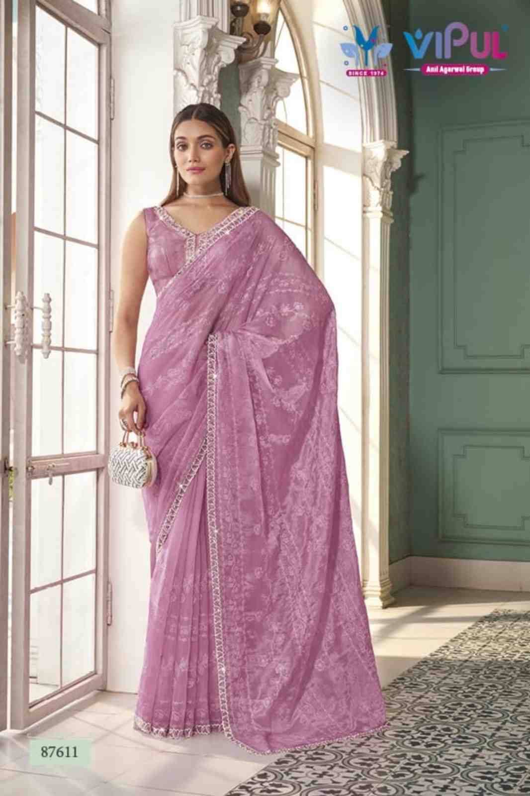 Jashn By Vipul Fashion 87606 To 87611 Series Indian Traditional Wear Collection Beautiful Stylish Fancy Colorful Party Wear & Occasional Wear Chiffon Sarees At Wholesale Price