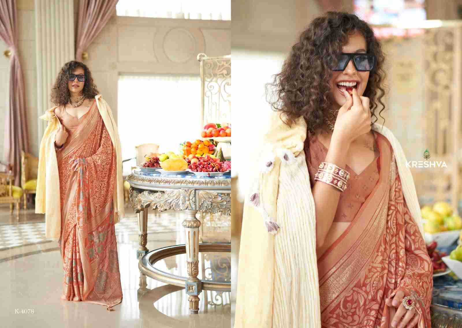 Celebration By Kreshva 4078 To 4083 Series Indian Traditional Wear Collection Beautiful Stylish Fancy Colorful Party Wear & Occasional Wear Georgette Sarees At Wholesale Price