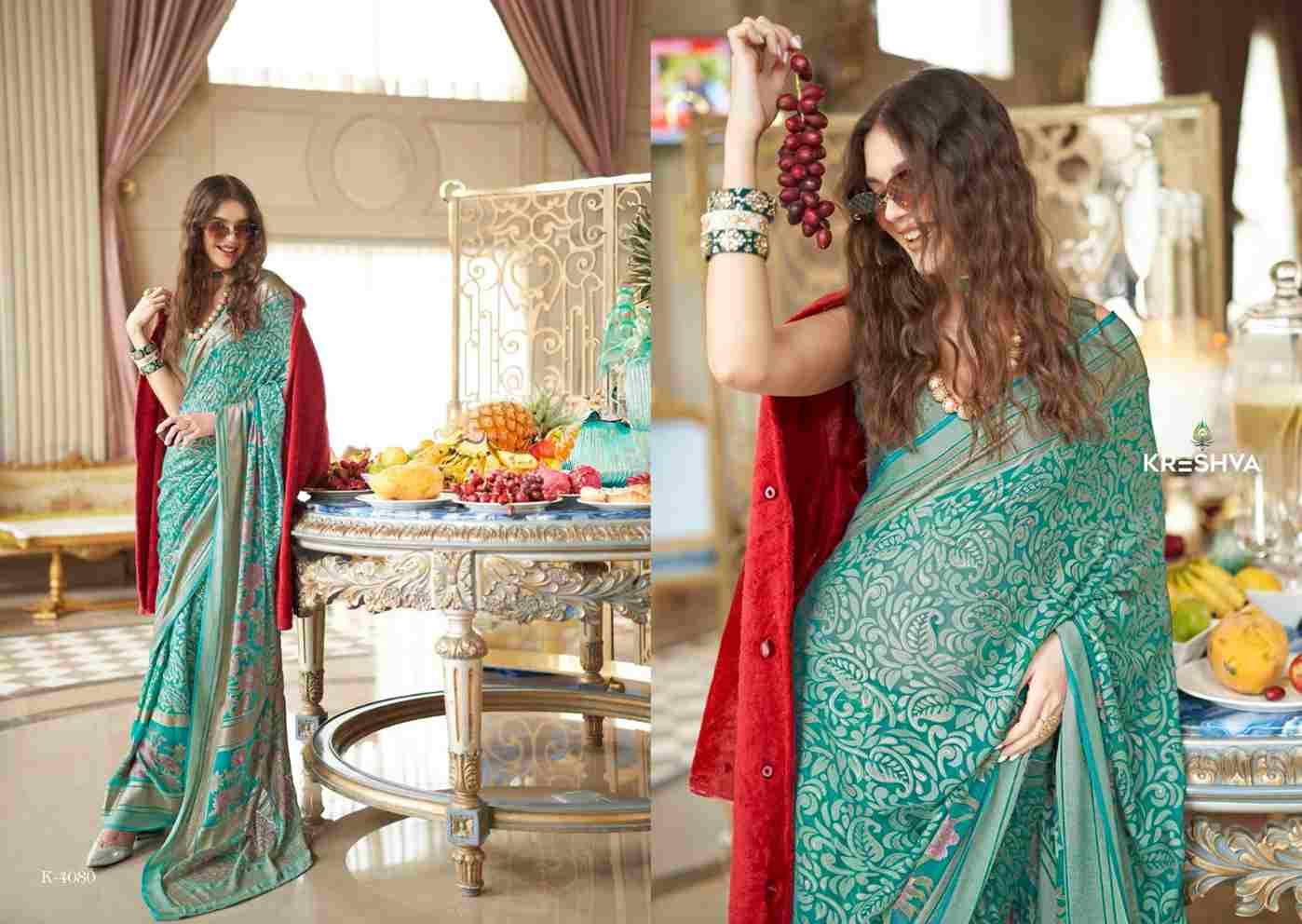 Celebration By Kreshva 4078 To 4083 Series Indian Traditional Wear Collection Beautiful Stylish Fancy Colorful Party Wear & Occasional Wear Georgette Sarees At Wholesale Price
