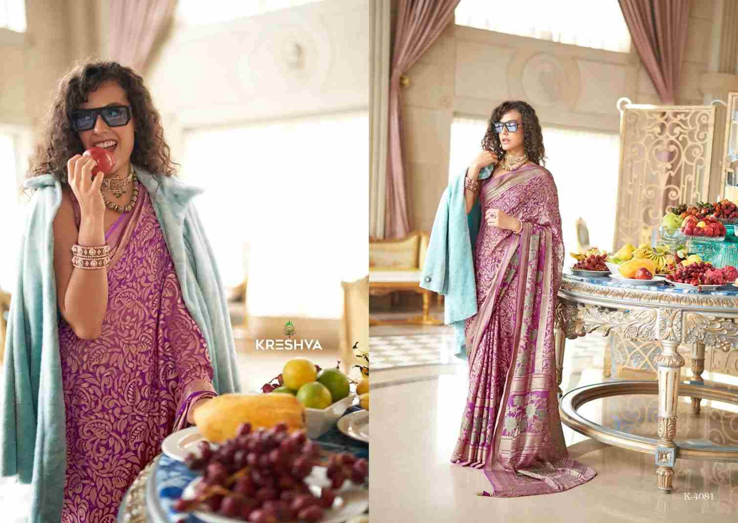 Celebration By Kreshva 4078 To 4083 Series Indian Traditional Wear Collection Beautiful Stylish Fancy Colorful Party Wear & Occasional Wear Georgette Sarees At Wholesale Price