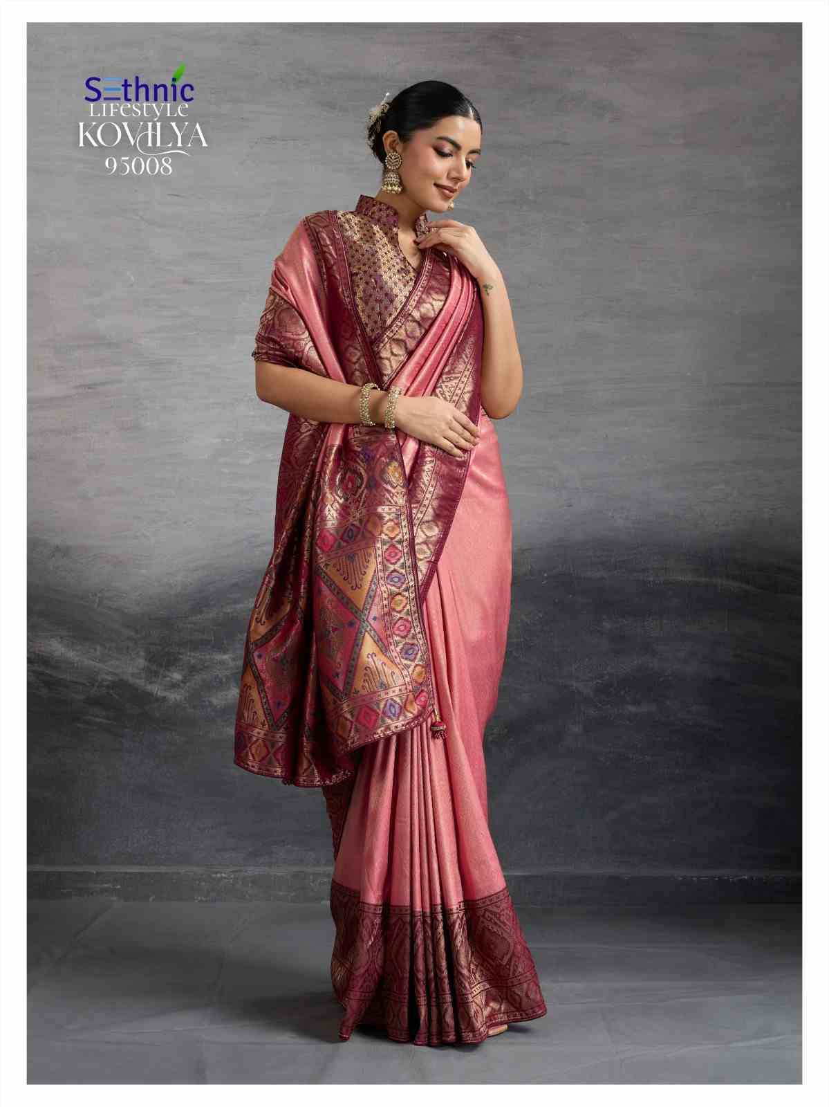 Kovilya Vol-2 By Sethnic 95005 To 95008 Series Indian Traditional Wear Collection Beautiful Stylish Fancy Colorful Party Wear & Occasional Wear Kanjivaram Silk Sarees At Wholesale Price