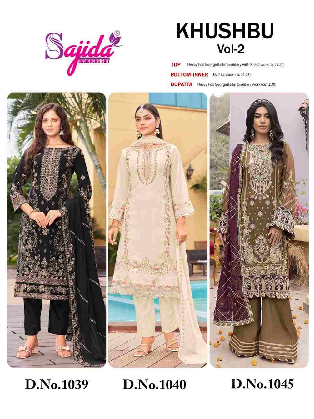 Khushbu Vol-2 By Sajida Designer Suit Beautiful Pakistani Suits Colorful Stylish Fancy Casual Wear & Ethnic Wear Heavy Faux Georgette Embroidered Dresses At Wholesale Price