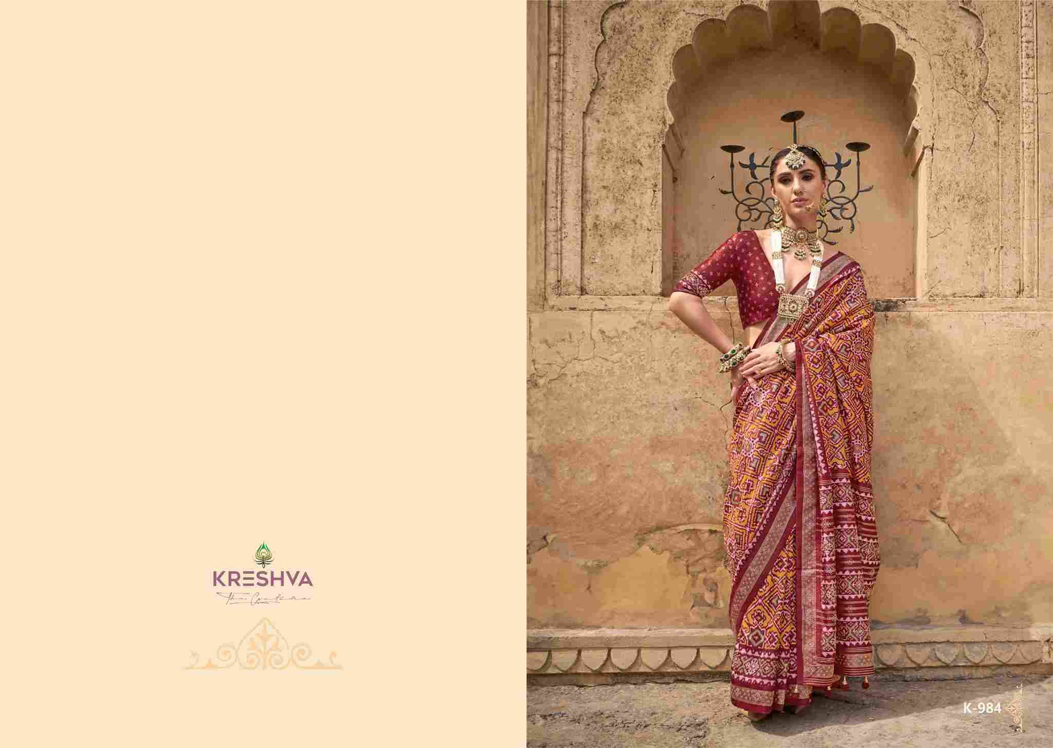 Sankh Patola By Kreshva 981 To 986 Series Indian Traditional Wear Collection Beautiful Stylish Fancy Colorful Party Wear & Occasional Wear Silk Sarees At Wholesale Price