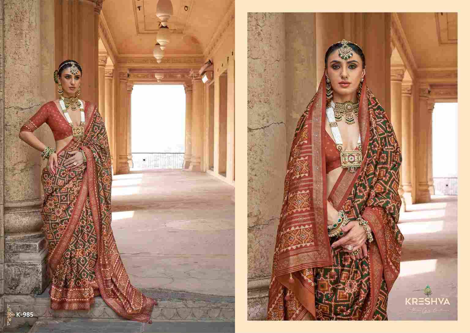 Sankh Patola By Kreshva 981 To 986 Series Indian Traditional Wear Collection Beautiful Stylish Fancy Colorful Party Wear & Occasional Wear Silk Sarees At Wholesale Price