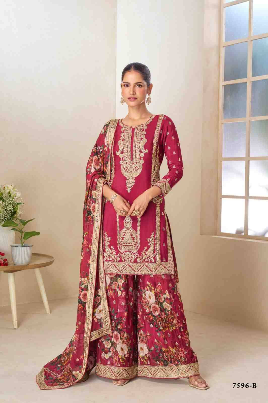 Parul By Gulkayra Designer 7596-A To 7596-B Series Beautiful Festive Suits Colorful Stylish Fancy Casual Wear & Ethnic Wear Chinnon Dresses At Wholesale Price