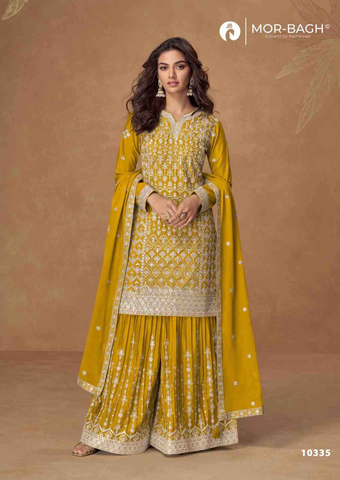 Pakiza By Mor-Bagh 10331 To 10335 Series Beautiful Sharara Suits Colorful Stylish Fancy Casual Wear & Ethnic Wear Chinnon Silk With Work Dresses At Wholesale Price