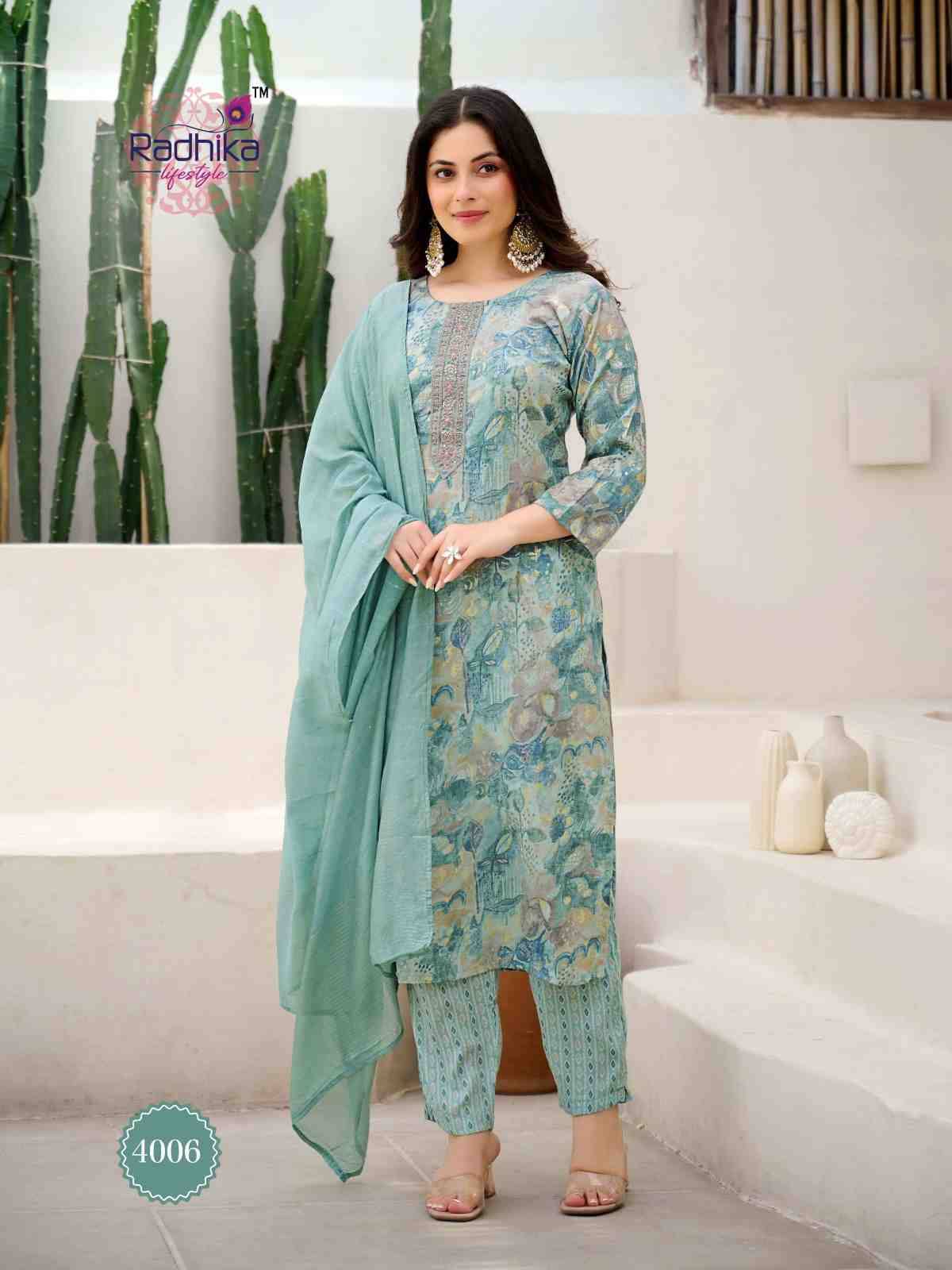 Siri Vol-4 By Radhika Lifestyle 4001 To 4008 Series Beautiful Festive Suits Colorful Stylish Fancy Casual Wear & Ethnic Wear Rayon Print With Work Dresses At Wholesale Price