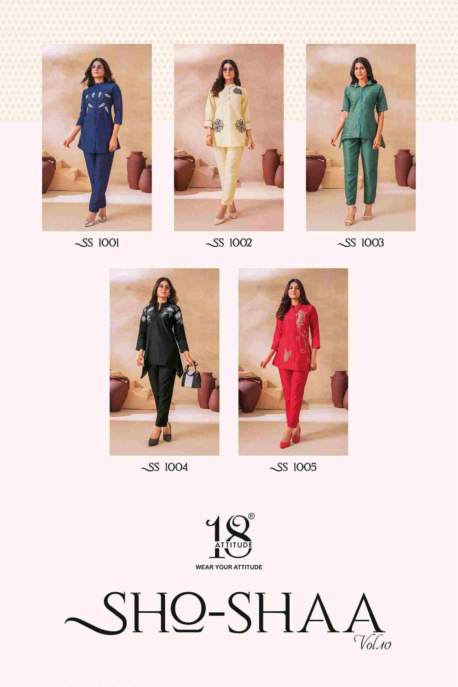 Sho-Shaa Vol-10 By 18 Attitude 1001 To 1005 Series Designer Stylish Fancy Colorful Beautiful Party Wear & Ethnic Wear Collection Premium Vatican Co-Ords At Wholesale Price