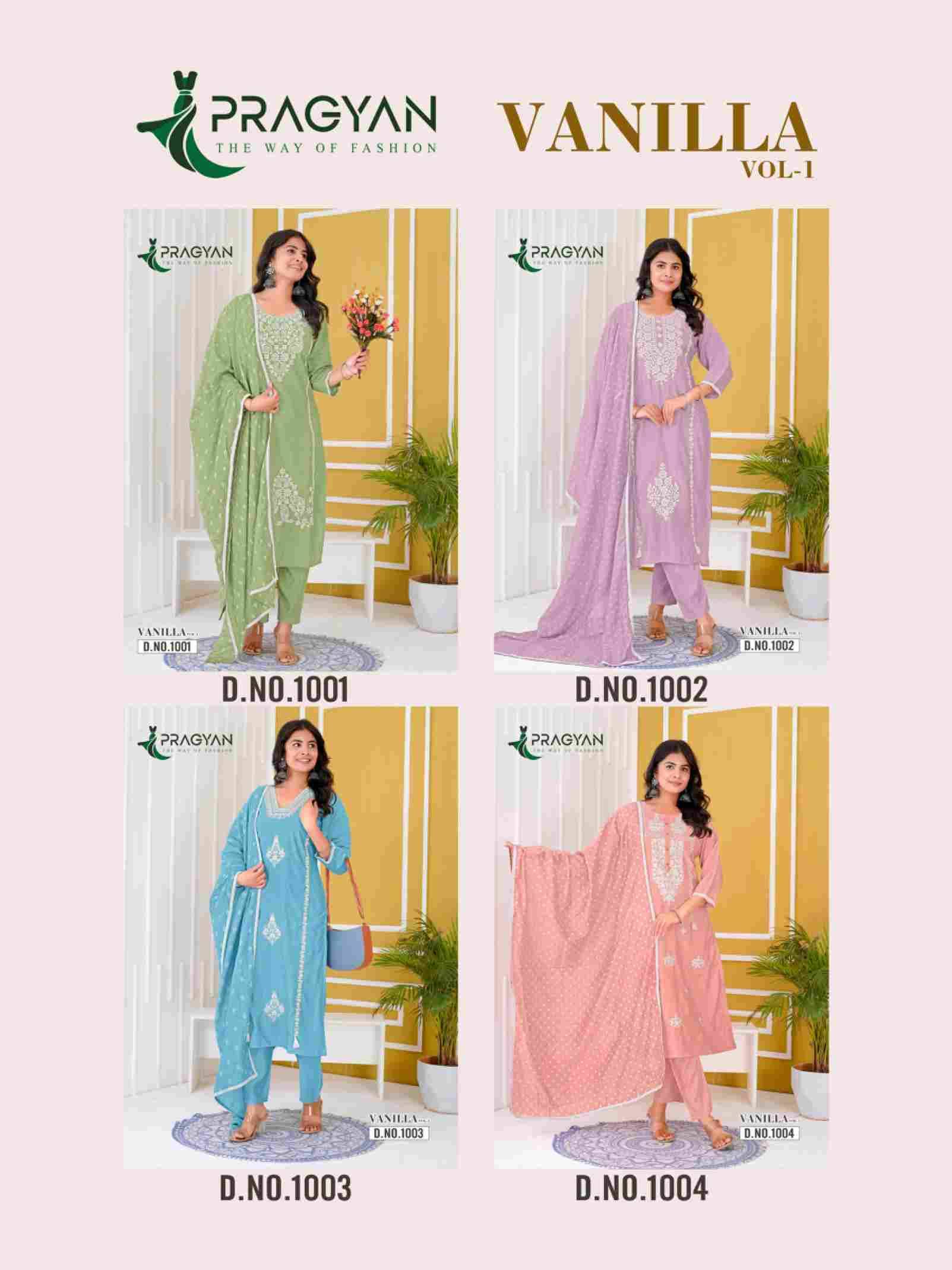Vanilla Vol-1 By Pragyan 1001 To 1004 Series Designer Festive Suits Collection Beautiful Stylish Fancy Colorful Party Wear & Occasional Wear Heavy Roman Silk Dresses At Wholesale Price