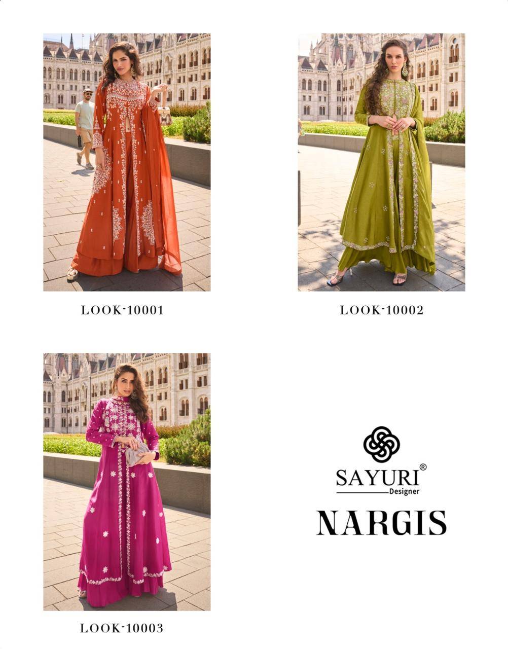 Nargis By Sayuri 10001 To 10003 Series Designer Festive Suits Collection Beautiful Stylish Fancy Colorful Party Wear & Occasional Wear Heavy Silk Dresses At Wholesale Price