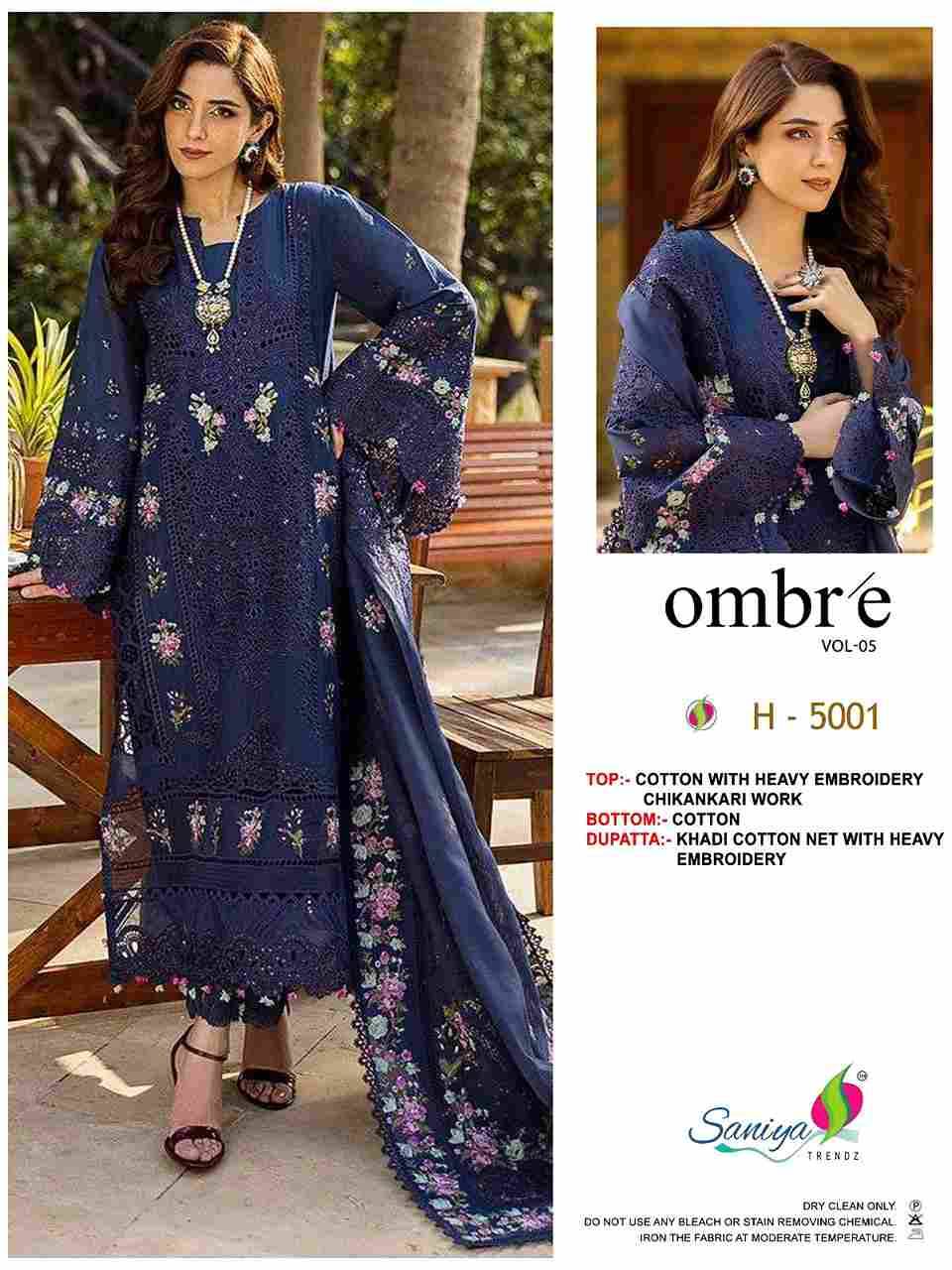 Ombre Vol-5 By Saniya Trendz 5001 To 5002 Series Beautiful Pakistani Suits Colorful Stylish Fancy Casual Wear & Ethnic Wear Pure Cotton Embroidered Dresses At Wholesale Price