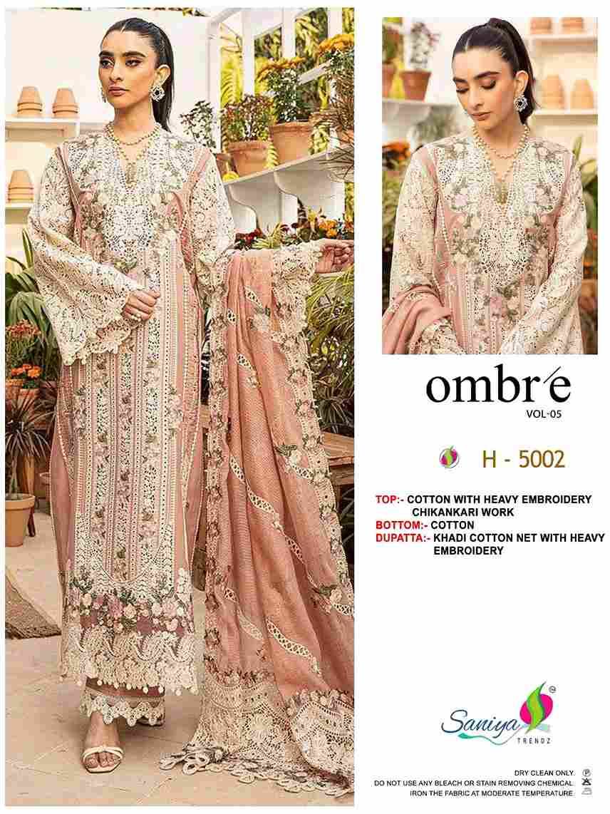 Ombre Vol-5 By Saniya Trendz 5001 To 5002 Series Beautiful Pakistani Suits Colorful Stylish Fancy Casual Wear & Ethnic Wear Pure Cotton Embroidered Dresses At Wholesale Price