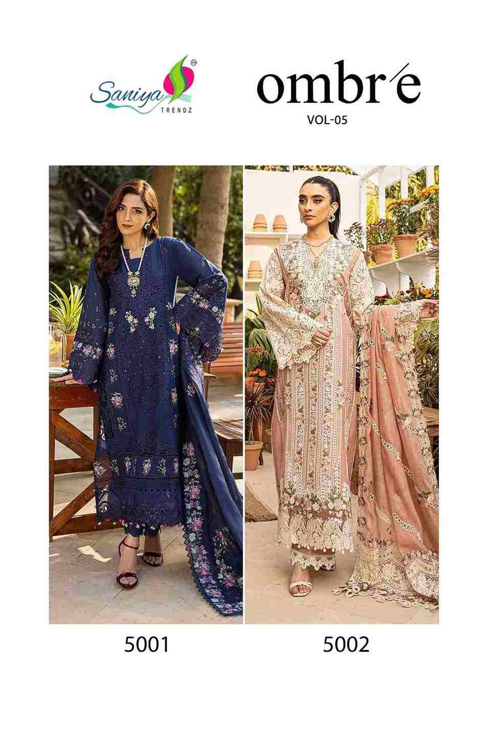 Ombre Vol-5 By Saniya Trendz 5001 To 5002 Series Beautiful Pakistani Suits Colorful Stylish Fancy Casual Wear & Ethnic Wear Pure Cotton Embroidered Dresses At Wholesale Price