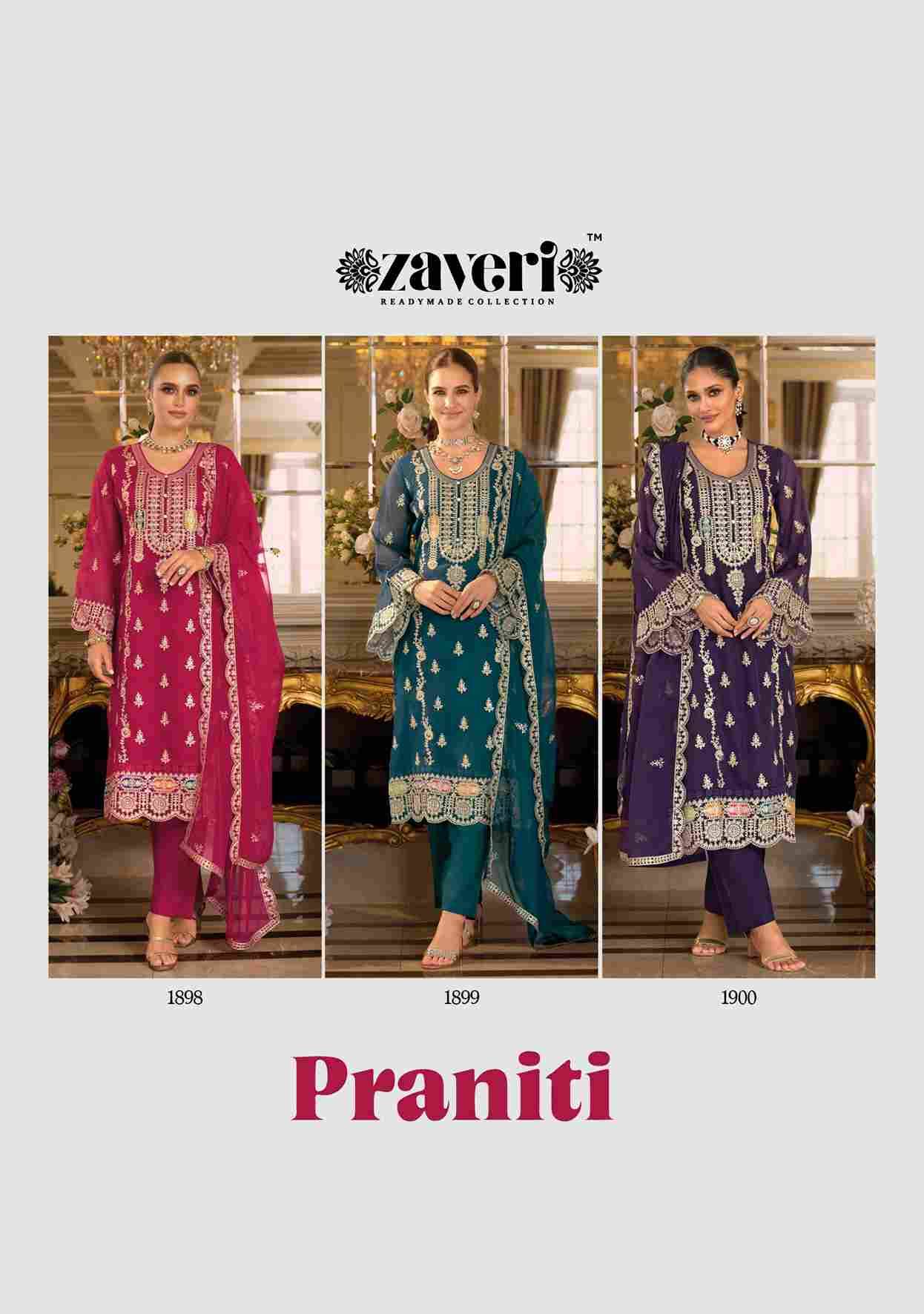 Praniti By Zaveri 1898 To 1900 Series Beautiful Festive Suits Colorful Stylish Fancy Casual Wear & Ethnic Wear Soft Organza Embroidery Dresses At Wholesale Price