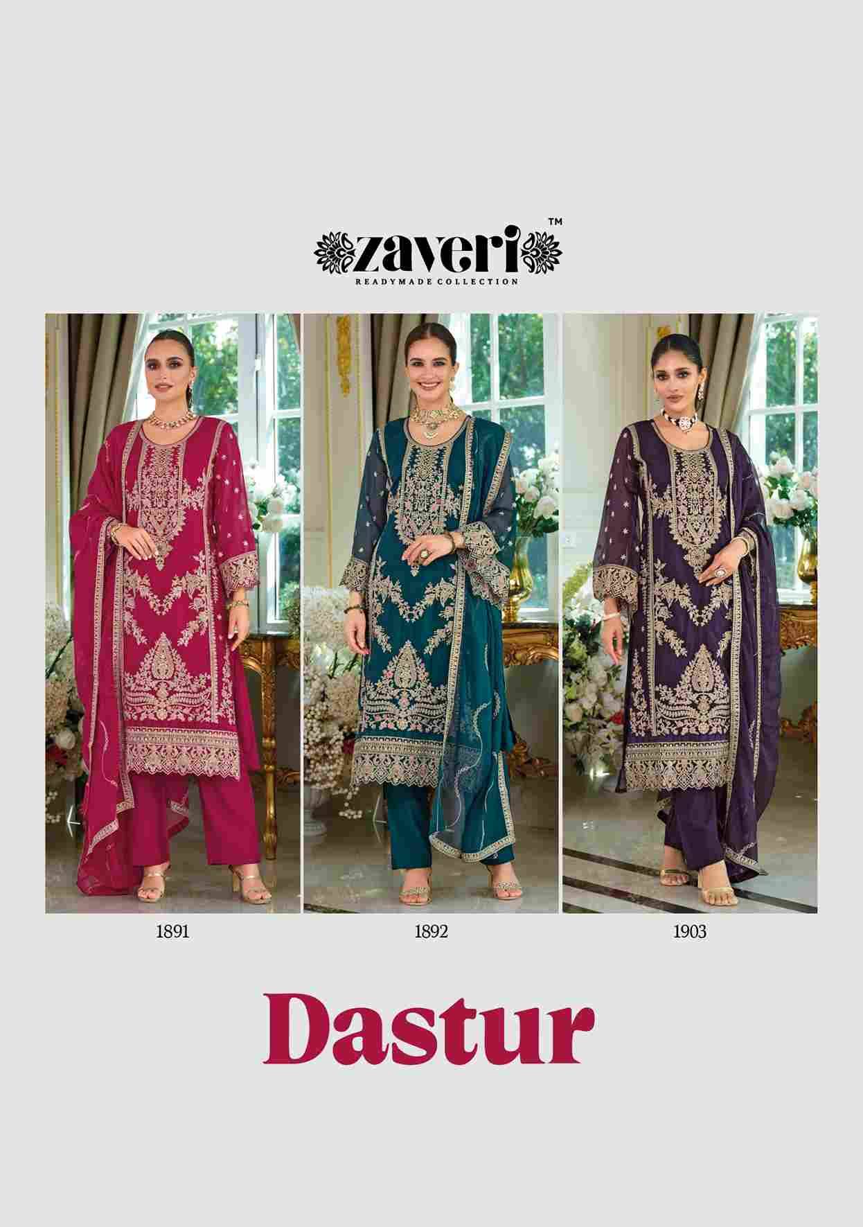 Dastur By Zaveri 1901 To 1903 Series Beautiful Festive Suits Colorful Stylish Fancy Casual Wear & Ethnic Wear Soft Organza Embroidery Dresses At Wholesale Price