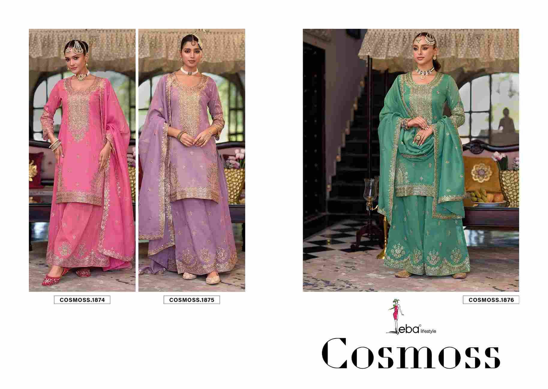 Cosmoss By Eba Lifestyle 1874 To 1876 Series Designer Sharara Suits Collection Beautiful Stylish Fancy Colorful Party Wear & Occasional Wear Heavy Simmer Dresses At Wholesale Price