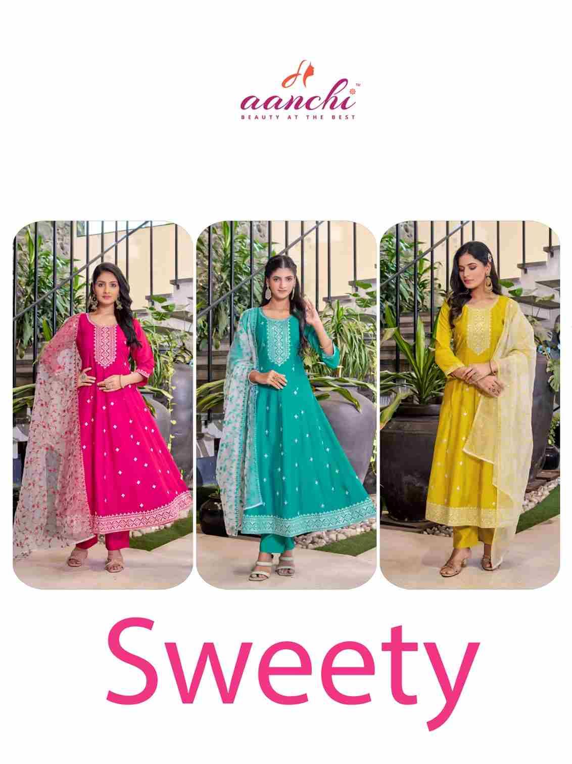 Sweety By Aanchi 1001 To 1003 Series Beautiful Festive Suits Colorful Stylish Fancy Casual Wear & Ethnic Wear Roman Silk Dresses At Wholesale Price