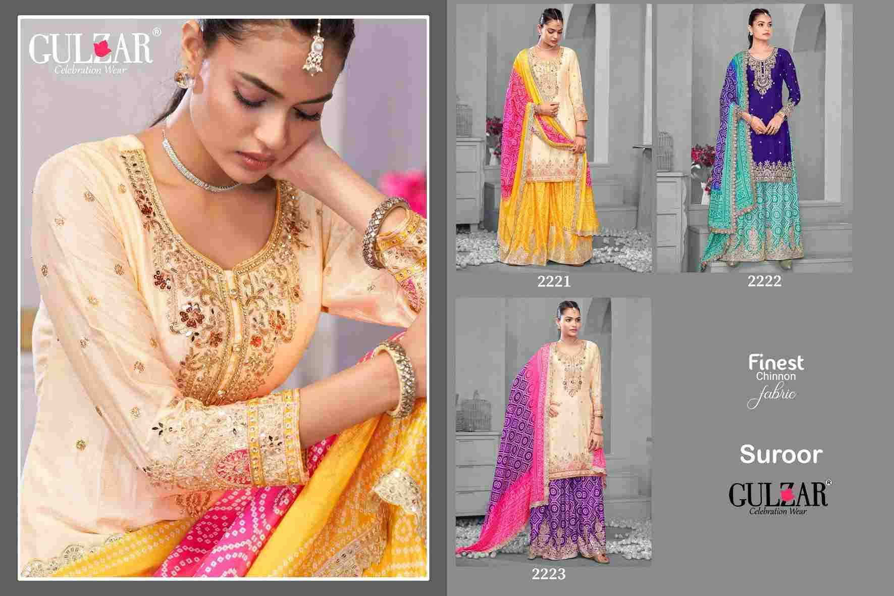 Suroor By Gulzar 2221 To 2223 Series Beautiful Sharara Suits Colorful Stylish Fancy Casual Wear & Ethnic Wear Chinnon Dresses At Wholesale Price