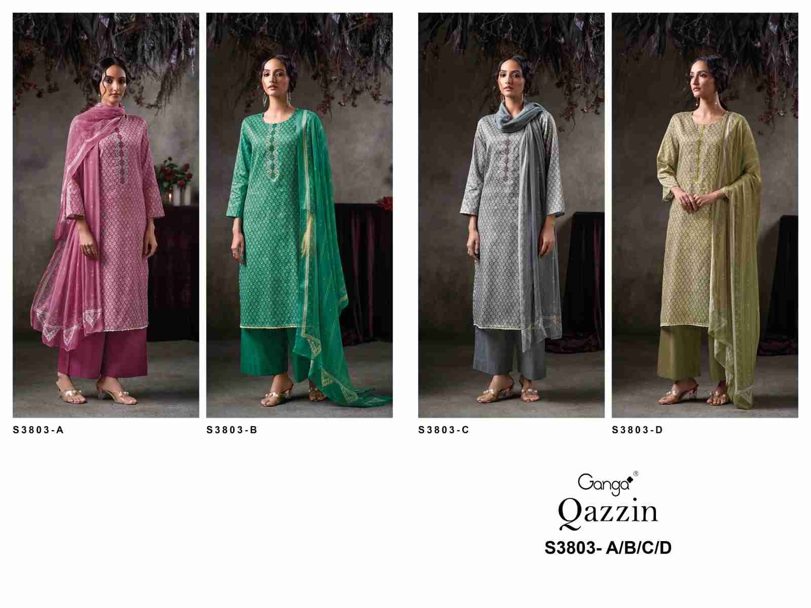 Qazzin-3803 By Ganga Fashion 3803-A To 3803-D Series Beautiful Festive Suits Colorful Stylish Fancy Casual Wear & Ethnic Wear Pure Cotton Satin Dresses At Wholesale Price