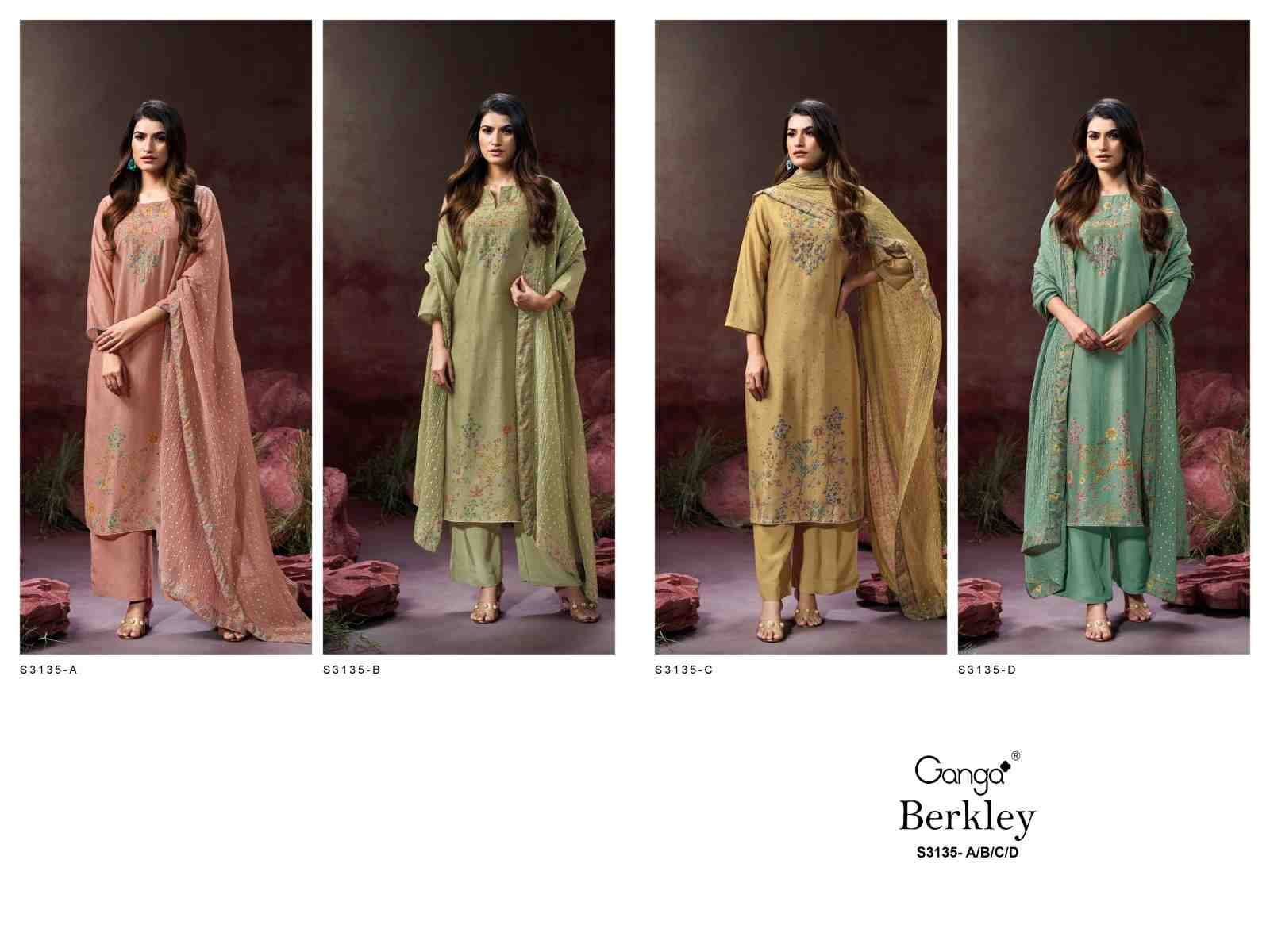 Berkley-3135 By Ganga Fashion 3135-A To 3135-D Series Beautiful Festive Suits Colorful Stylish Fancy Casual Wear & Ethnic Wear Pure Bemberg Silk Dresses At Wholesale Price