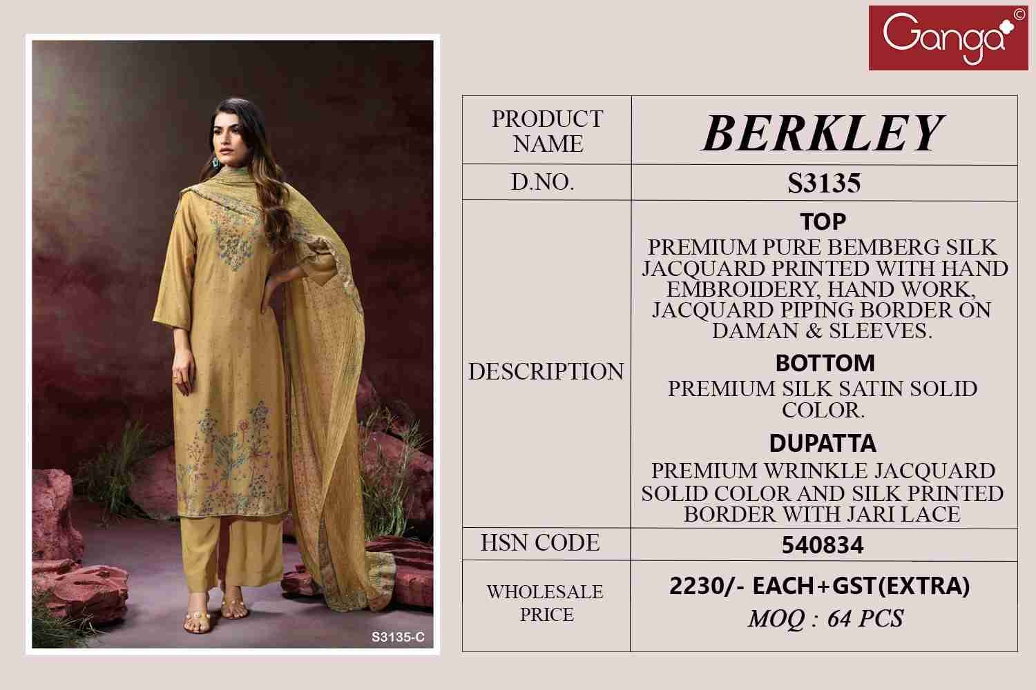 Berkley-3135 By Ganga Fashion 3135-A To 3135-D Series Beautiful Festive Suits Colorful Stylish Fancy Casual Wear & Ethnic Wear Pure Bemberg Silk Dresses At Wholesale Price