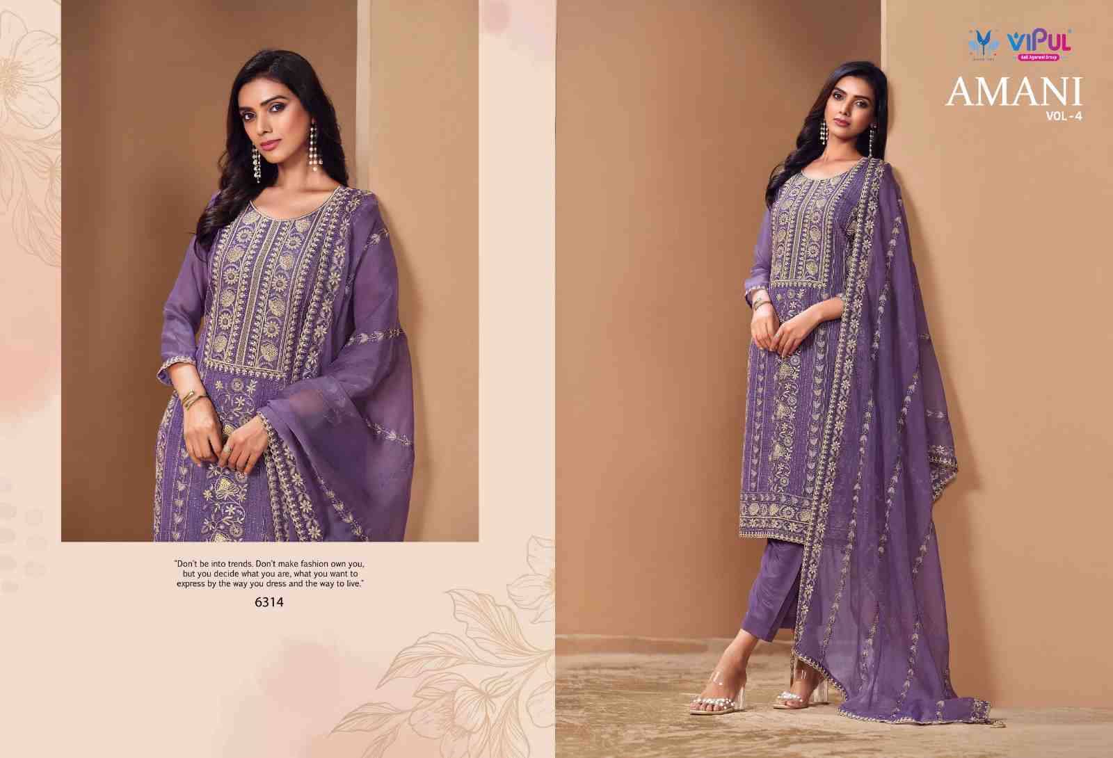 Amani Vol-4 By Vipul Fashion 6311 To 6316 Series Designer Festive Suits Beautiful Fancy Stylish Colorful Party Wear & Occasional Wear Chiffon With Embroidery Dresses At Wholesale Price