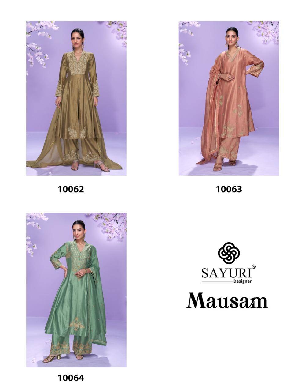 Mausam By Sayuri 10062 To 10064 Series Designer Festive Suits Collection Beautiful Stylish Fancy Colorful Party Wear & Occasional Wear Roman Silk Dresses At Wholesale Price