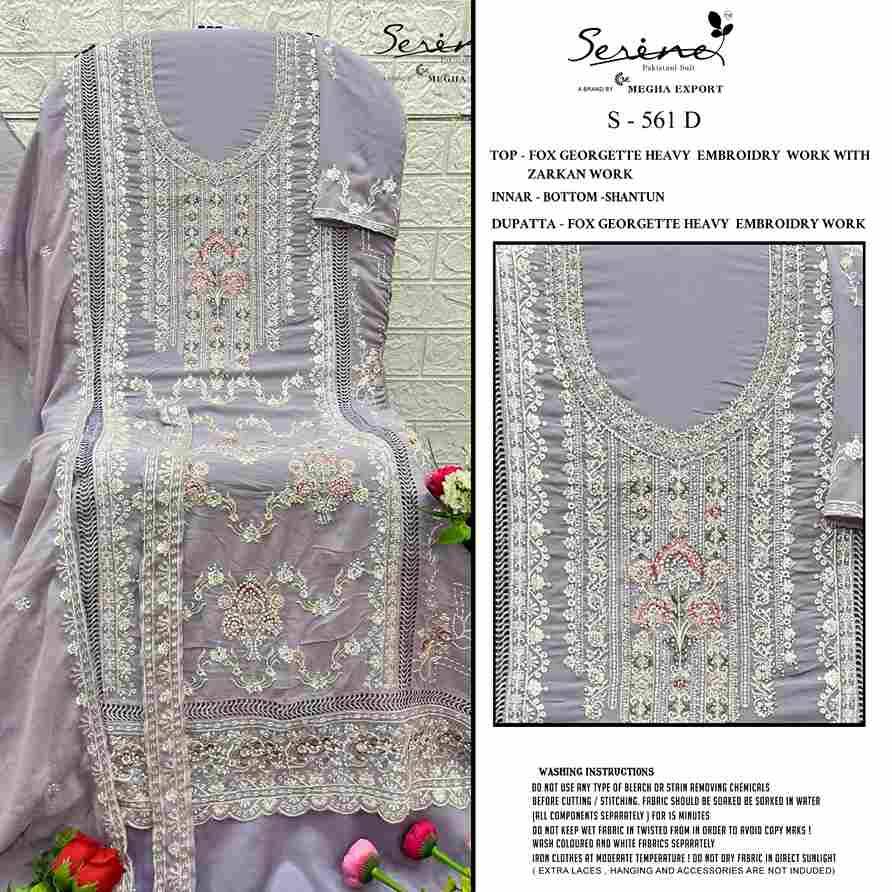 Serene Hit Design S-561 Colours By Serene S-561-A To S-561-D Series Designer Pakistani Suits Beautiful Fancy Colorful Stylish Party Wear & Occasional Wear Faux Georgette Embroidered Dresses At Wholesale Price
