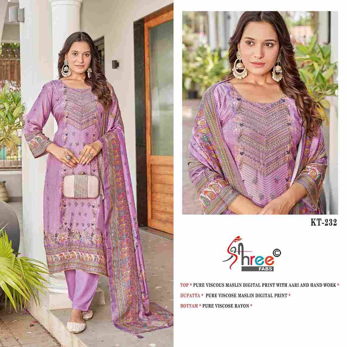 Shree Fabs Hit Design KT-232 Colours By Shree Fabs KT-232 To KT-232-C Series Designer Pakistani Suits Beautiful Fancy Stylish Colorful Party Wear & Occasional Wear Pure Viscose Muslin Embroidery Dresses At Wholesale Price