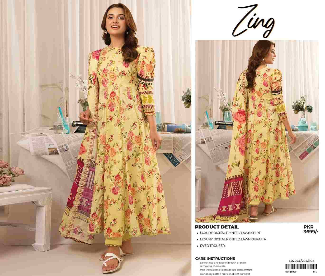 Original Pakistani Zing By Fashid Wholesale 101 To 112 Series Beautiful Pakistani Suits Colorful Stylish Fancy Casual Wear & Ethnic Wear Lawn Prints Dresses At Wholesale Price